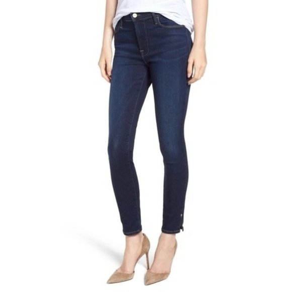 FRAME Denim Le High Skinny Slit Hem Skinny Jeans In Wythe - Picture 1 of 11